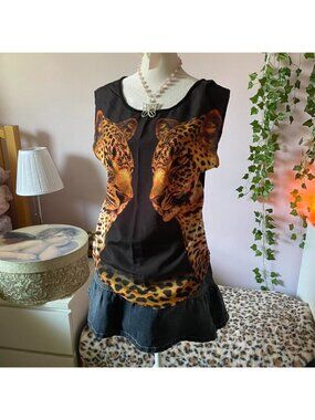 Vintage leopard sleeveless top with studded details